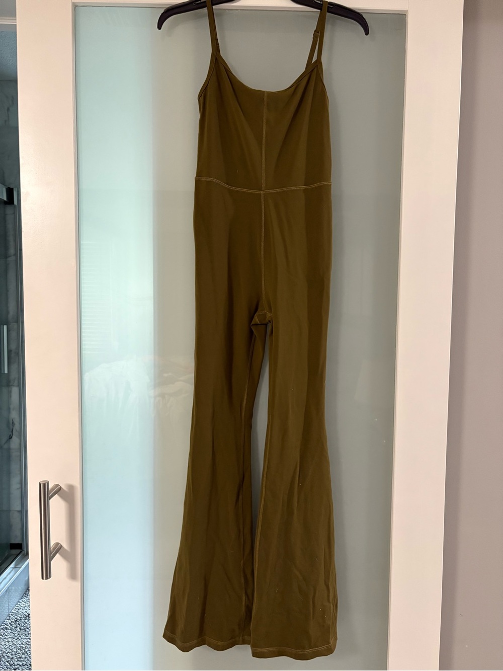 Aritzia Wilfred Olive Green Spaghetti-Strap Jumpsuit with Flared Legs